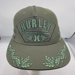 Hurley Green Embroidered Trucker Hat Adjustable Breathable Lightweight Casual